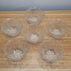 Set Of 6 Vintage Indiana Glass Wild Rose Clear 4.5" Fruit Dessert Bowls EUC